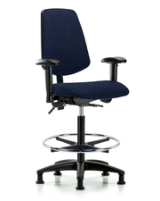 Rutledge Fabric Chair - High Bench Height with Medium Back, Adjustable Arms, Chrome Foot Ring, & Stationary Glides in Navy Fabric