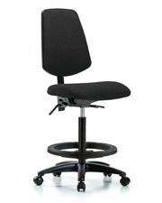 Rutledge Fabric Chair - High Bench Height with Medium Back, Seat Tilt, Black Foot Ring, & Casters in Black Fabric