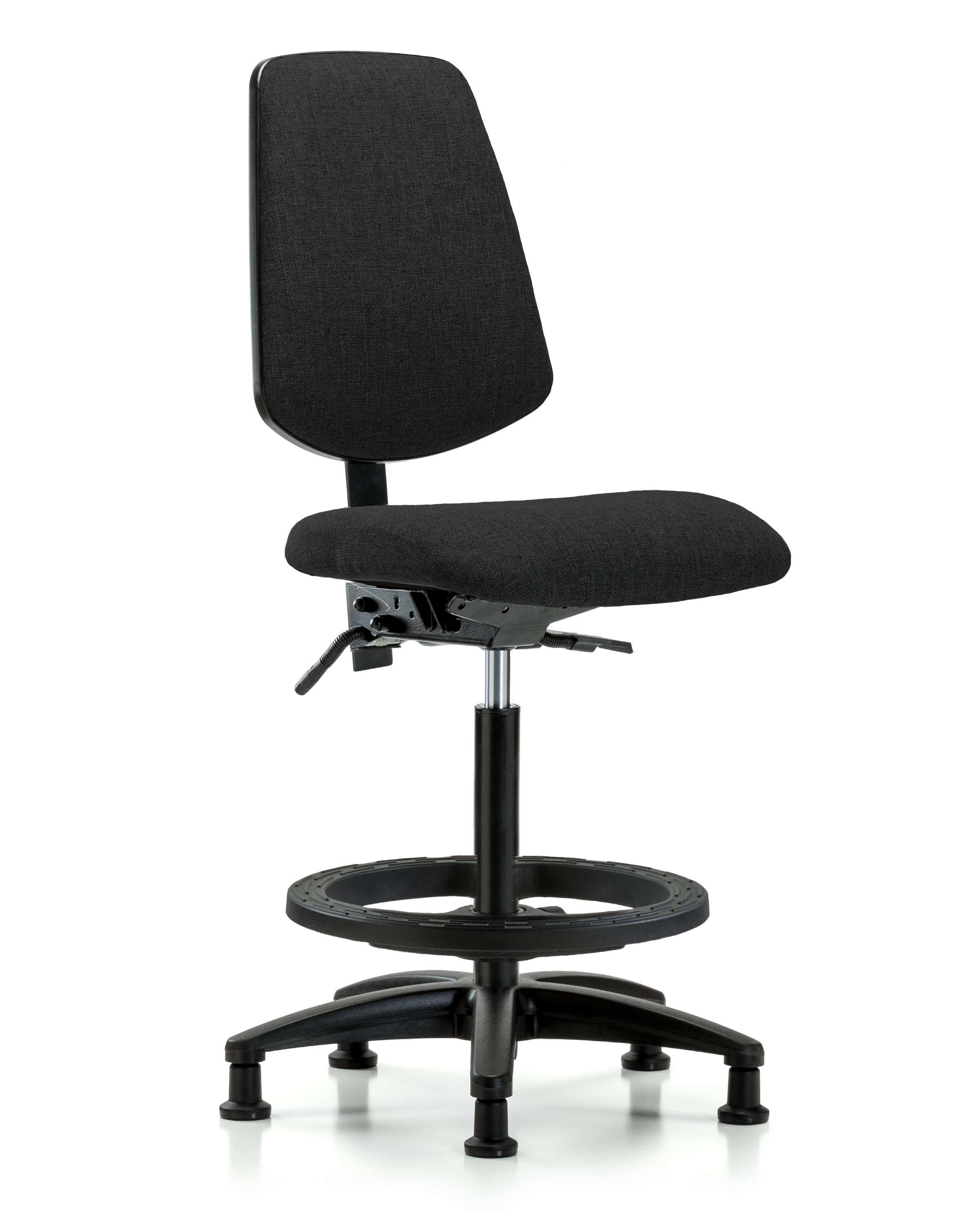Rutledge Fabric Chair - High Bench Height with Medium Back, Seat Tilt, Black Foot Ring, & Stationary Glides in Black Fabric