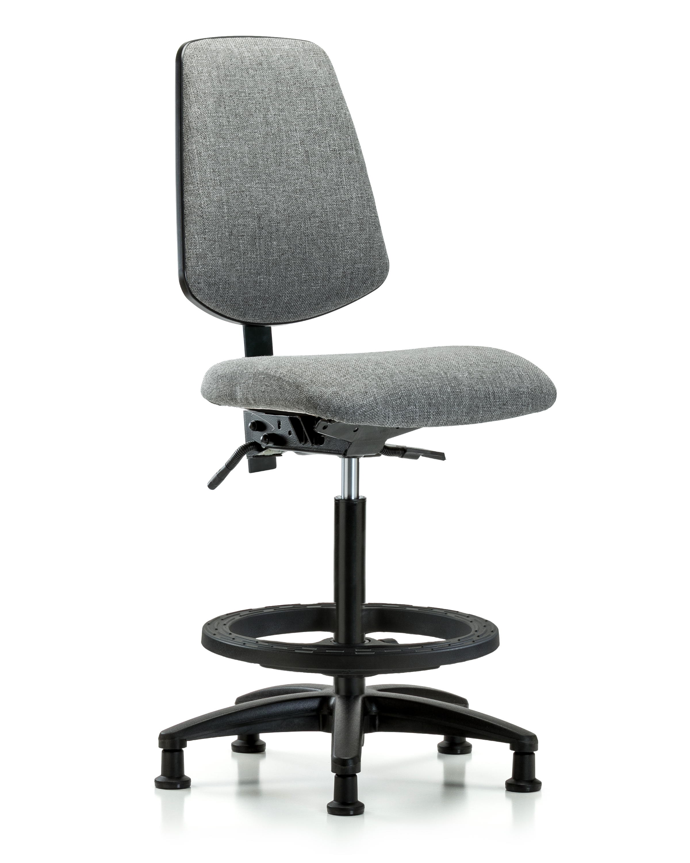 Rutledge Fabric Chair - High Bench Height with Medium Back, Seat Tilt, Black Foot Ring, & Stationary Glides in Gray Fabric