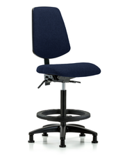 Rutledge Fabric Chair - High Bench Height with Medium Back, Seat Tilt, Black Foot Ring, & Stationary Glides in Navy Fabric