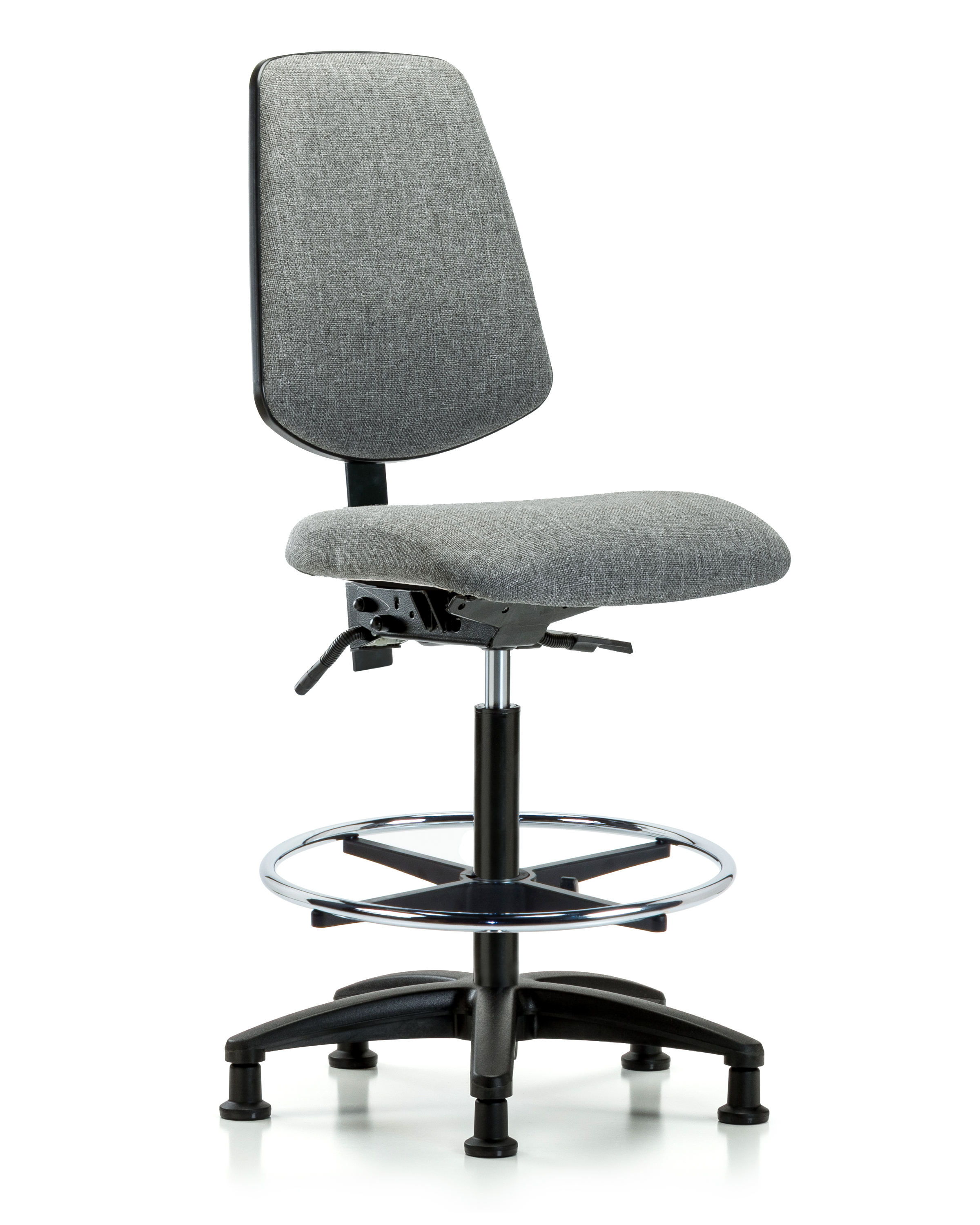 Rutledge Fabric Chair - High Bench Height with Medium Back, Seat Tilt, Chrome Foot Ring, & Stationary Glides in Gray Fabric