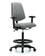 Rutledge Fabric Chair - High Bench Height with Medium Back, Seat Tilt, Adjustable Arms, Black Foot Ring, & Casters in Gray Fabric