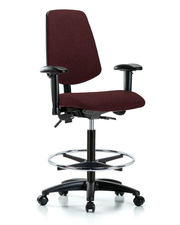 Rutledge Fabric Chair - High Bench Height with Medium Back, Seat Tilt, Adjustable Arms, Chrome Foot Ring, & Casters in Burgundy Fabric