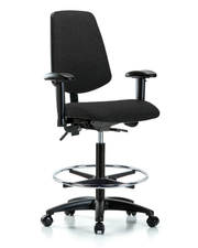 Rutledge Fabric Chair - High Bench Height with Medium Back, Seat Tilt, Adjustable Arms, Chrome Foot Ring, & Casters in Black Fabric