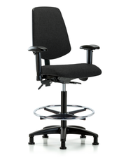 Rutledge Fabric Chair - High Bench Height with Medium Back, Seat Tilt, Adjustable Arms, Chrome Foot Ring, & Stationary Glides in Black Fabric