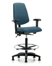 Rutledge Fabric Chair - High Bench Height with Medium Back, Seat Tilt, Adjustable Arms, Chrome Foot Ring, & Stationary Glides in Blue Fabric