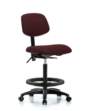 Rutledge Fabric Chair - High Bench Height with Black Foot Ring & Casters in Burgundy Fabric