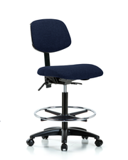 Rutledge Fabric Chair - High Bench Height with Chrome Foot Ring & Casters in Navy Fabric