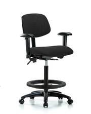 Rutledge Fabric Chair - High Bench Height with Adjustable Arms, Black Foot Ring, & Casters in Black Fabric
