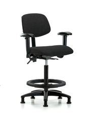 Rutledge Fabric Chair - High Bench Height with Adjustable Arms, Black Foot Ring, & Stationary Glides in Black Fabric