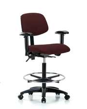 Rutledge Fabric Chair - High Bench Height with Adjustable Arms, Chrome Foot Ring, & Casters in Burgundy Fabric