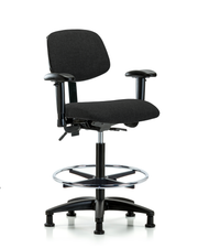 Rutledge Fabric Chair - High Bench Height with Adjustable Arms, Chrome Foot Ring, & Stationary Glides in Black Fabric