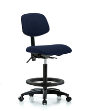 Rutledge Fabric Chair - High Bench Height with Seat Tilt, Black Foot Ring, & Casters in Navy Fabric