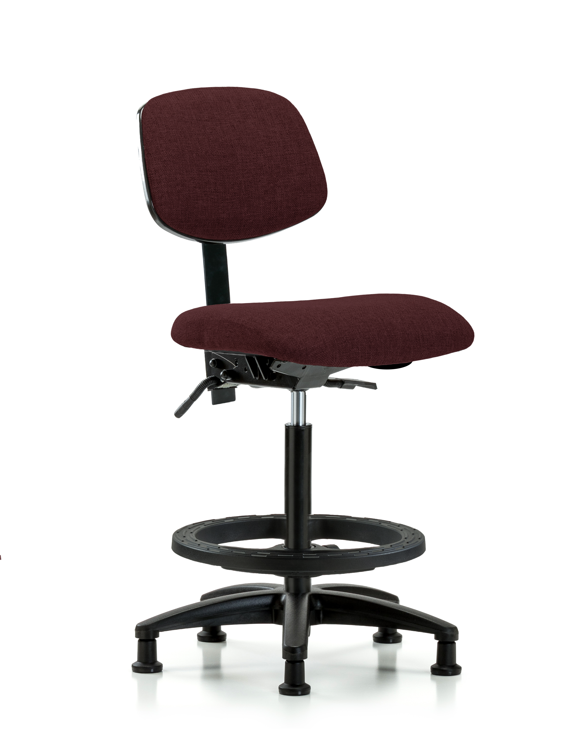 Rutledge Fabric Chair - High Bench Height with Seat Tilt, Black Foot Ring, & Stationary Glides in Burgundy Fabric