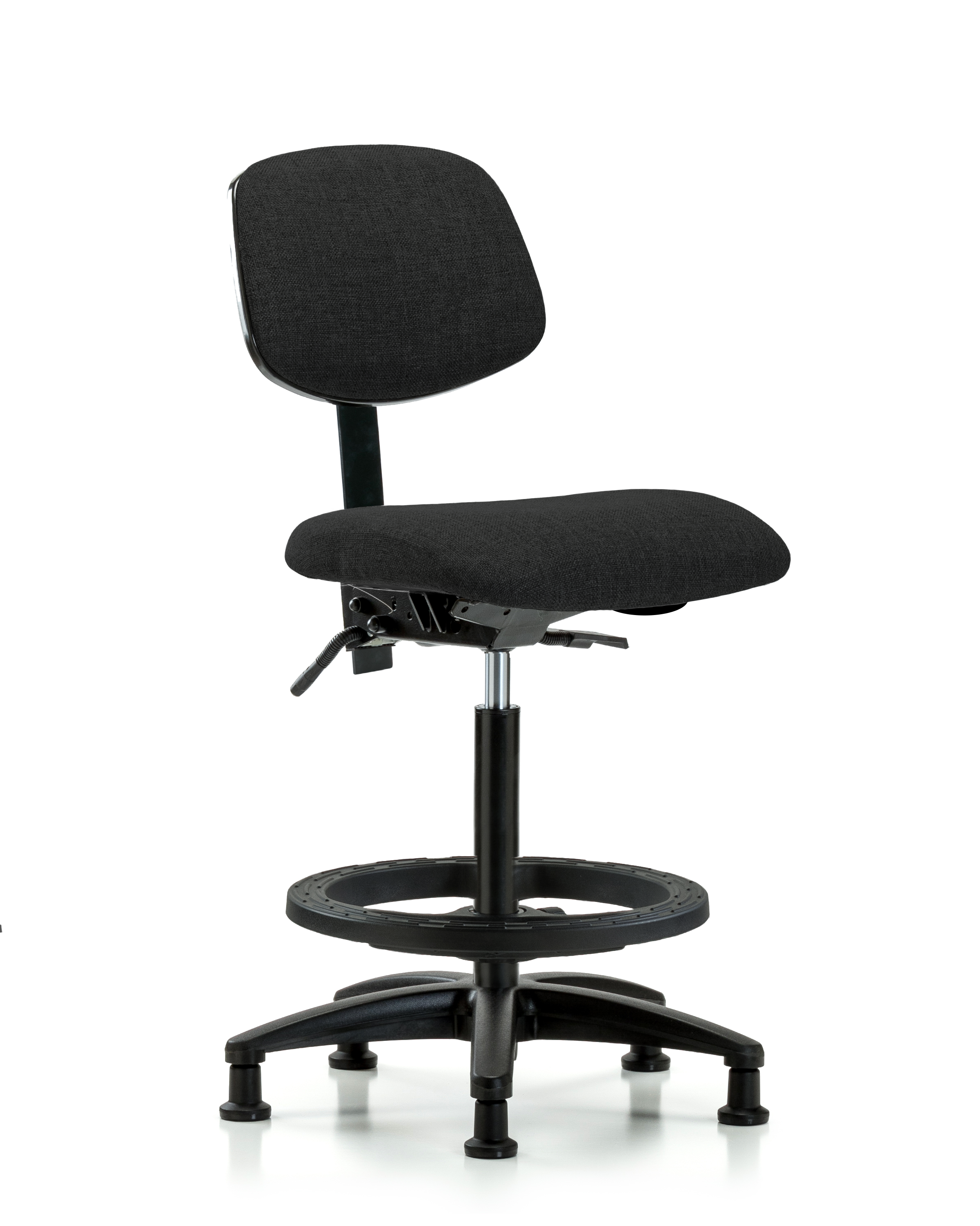Rutledge Fabric Chair - High Bench Height with Seat Tilt, Black Foot Ring, & Stationary Glides in Black Fabric