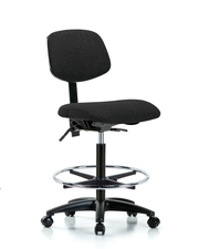 Rutledge Fabric Chair - High Bench Height with Seat Tilt, Chrome Foot Ring, & Casters in Black Fabric