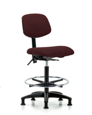 Rutledge Fabric Chair - High Bench Height with Seat Tilt, Chrome Foot Ring, & Stationary Glides in Burgundy Fabric
