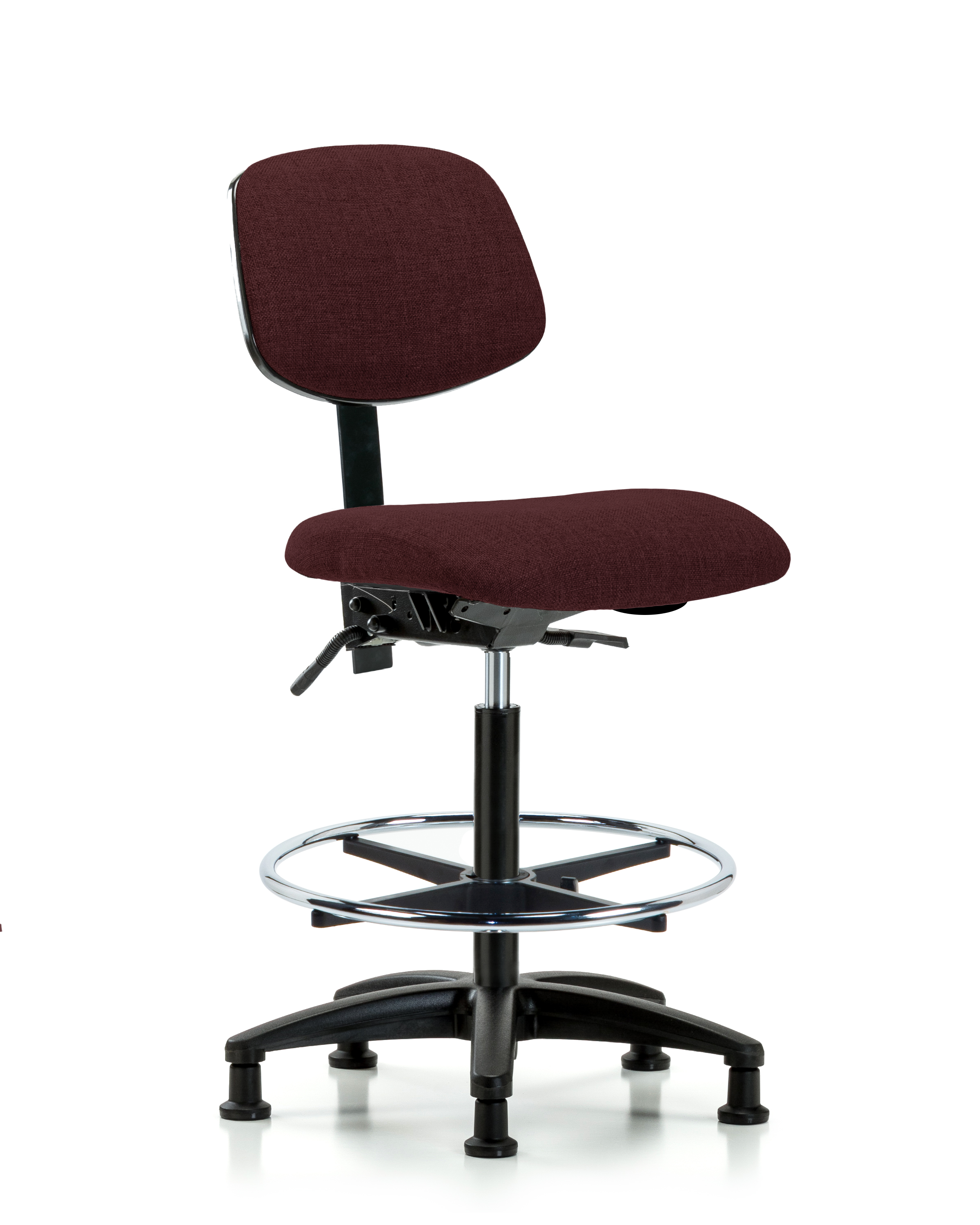 Rutledge Fabric Chair - High Bench Height with Seat Tilt, Chrome Foot Ring, & Stationary Glides in Burgundy Fabric