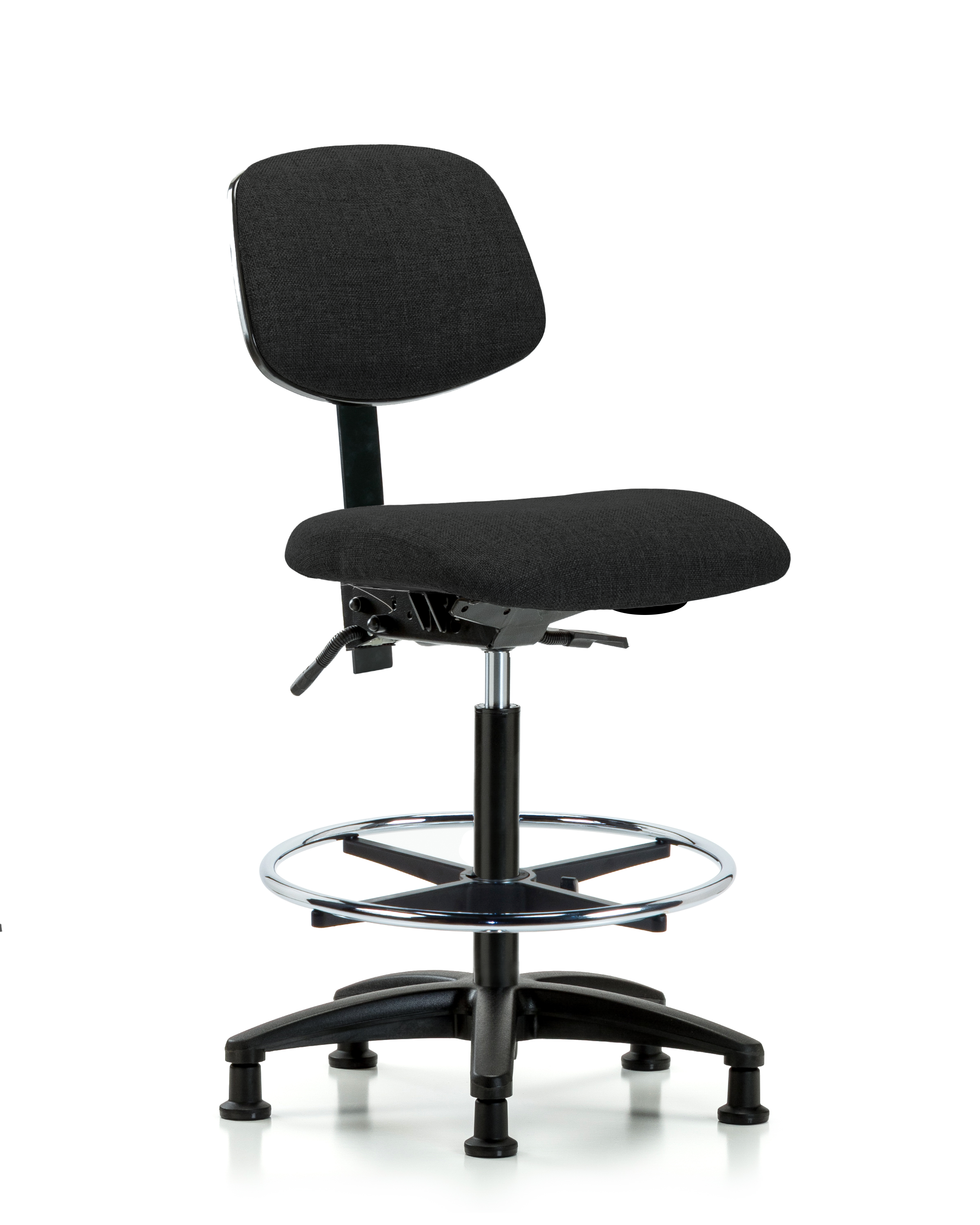 Rutledge Fabric Chair - High Bench Height with Seat Tilt, Chrome Foot Ring, & Stationary Glides in Black Fabric