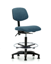 Rutledge Fabric Chair - High Bench Height with Seat Tilt, Chrome Foot Ring, & Stationary Glides in Blue Fabric