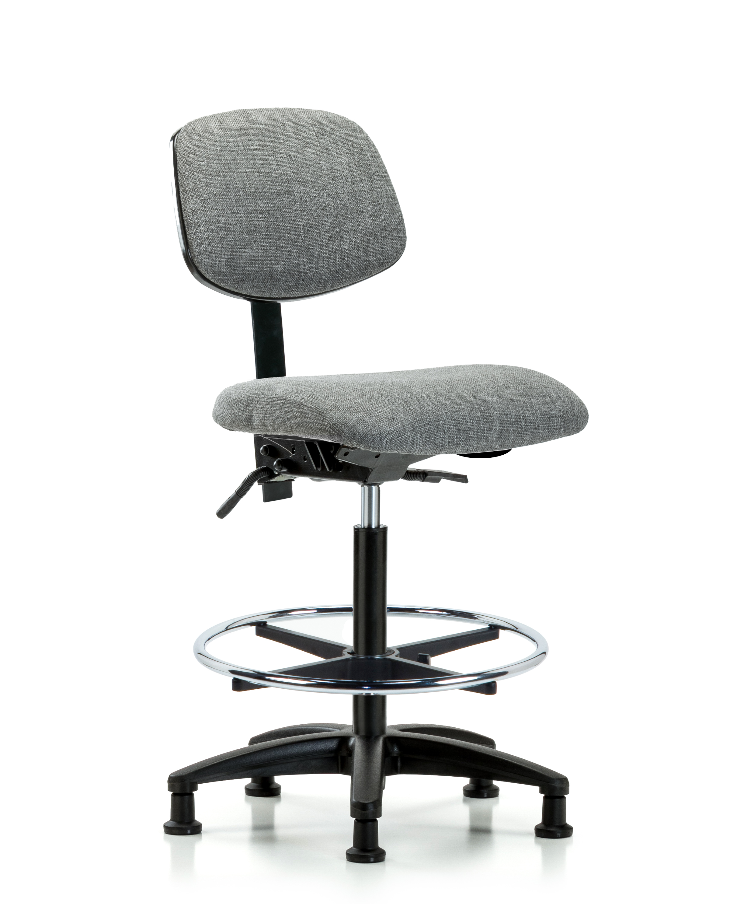 Rutledge Fabric Chair - High Bench Height with Seat Tilt, Chrome Foot Ring, & Stationary Glides in Gray Fabric