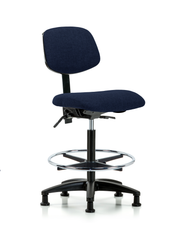 Rutledge Fabric Chair - High Bench Height with Seat Tilt, Chrome Foot Ring, & Stationary Glides in Navy Fabric