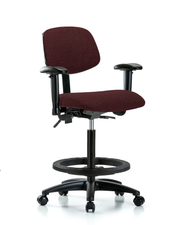 Rutledge Fabric Chair - High Bench Height with Seat Tilt, Adjustable Arms, Black Foot Ring, & Casters in Burgundy Fabric
