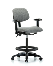 Rutledge Fabric Chair - High Bench Height with Seat Tilt, Adjustable Arms, Black Foot Ring, & Casters in Gray Fabric