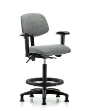 Rutledge Fabric Chair - High Bench Height with Seat Tilt, Adjustable Arms, Black Foot Ring, & Stationary Glides in Gray Fabric