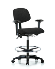 Rutledge Fabric Chair - High Bench Height with Seat Tilt, Adjustable Arms, Chrome Foot Ring, & Casters in Black Fabric