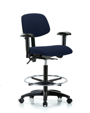 Rutledge Fabric Chair - High Bench Height with Seat Tilt, Adjustable Arms, Chrome Foot Ring, & Casters in Navy Fabric