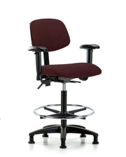 Rutledge Fabric Chair - High Bench Height with Seat Tilt, Adjustable Arms, Chrome Foot Ring, & Stationary Glides in Burgundy Fabric