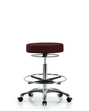Rutledge Fabric Stool without Back Chrome - High Bench Height with Chrome Foot Ring & Casters in Burgundy Fabric
