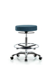 Rutledge Fabric Stool without Back Chrome - High Bench Height with Chrome Foot Ring & Casters in Blue Fabric