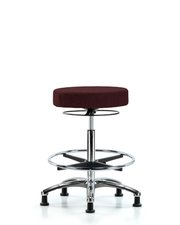 Rutledge Fabric Stool without Back Chrome - High Bench Height with Chrome Foot Ring & Stationary Glides in Burgundy Fabric
