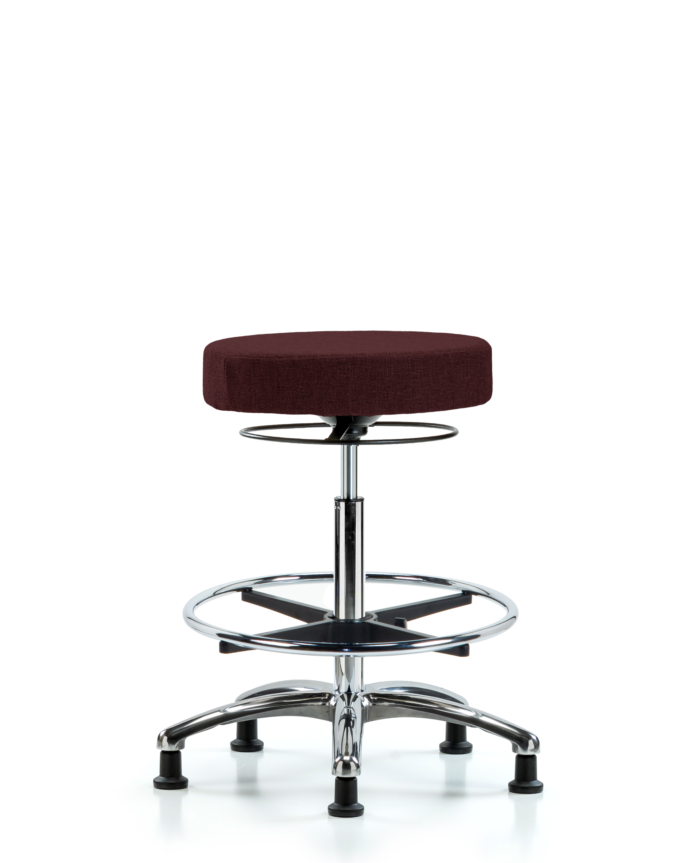 Rutledge Fabric Stool without Back Chrome - High Bench Height with Chrome Foot Ring & Stationary Glides in Burgundy Fabric