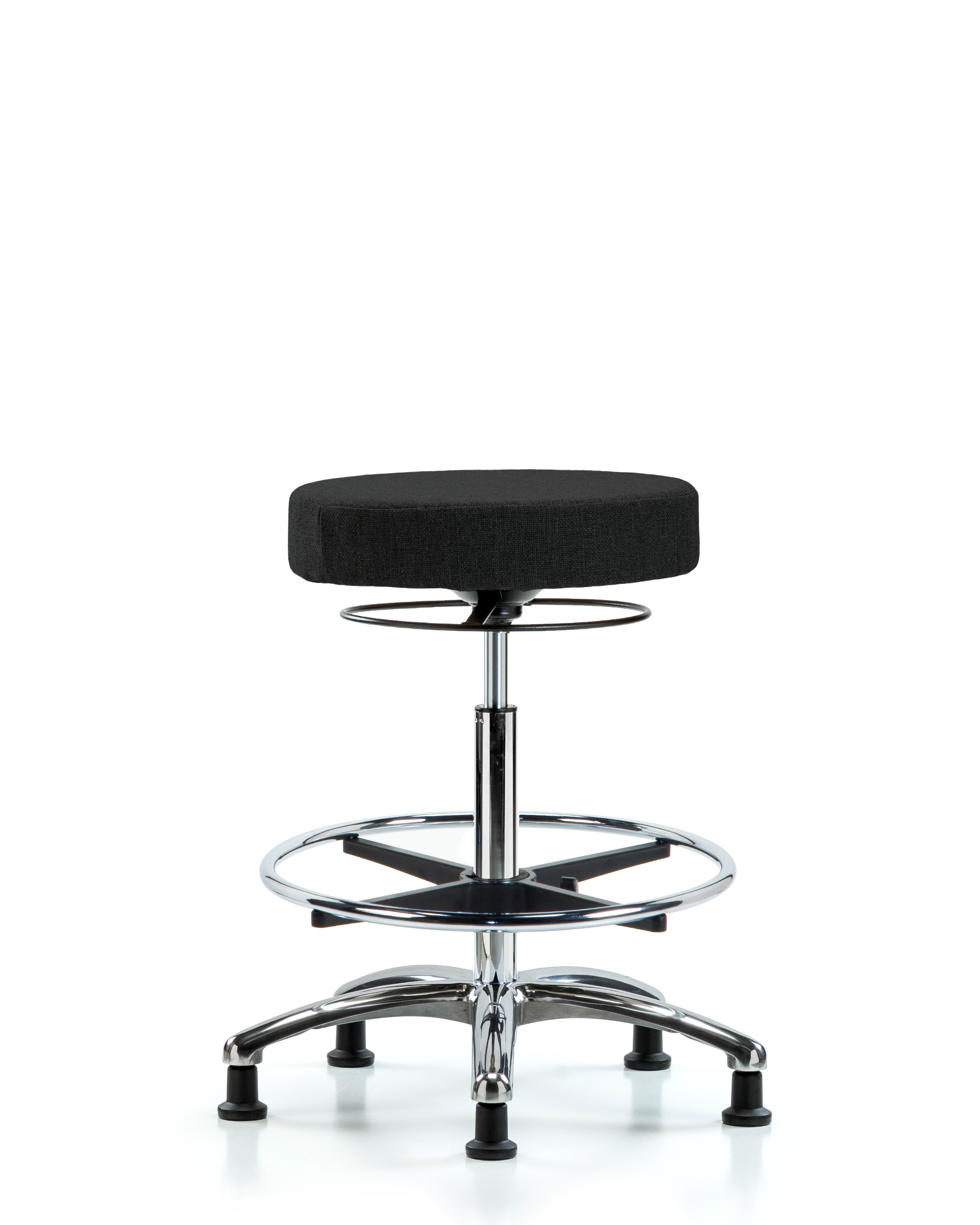 Rutledge Fabric Stool without Back Chrome - High Bench Height with Chrome Foot Ring & Stationary Glides in Black Fabric