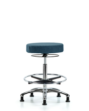 Rutledge Fabric Stool without Back Chrome - High Bench Height with Chrome Foot Ring & Stationary Glides in Blue Fabric