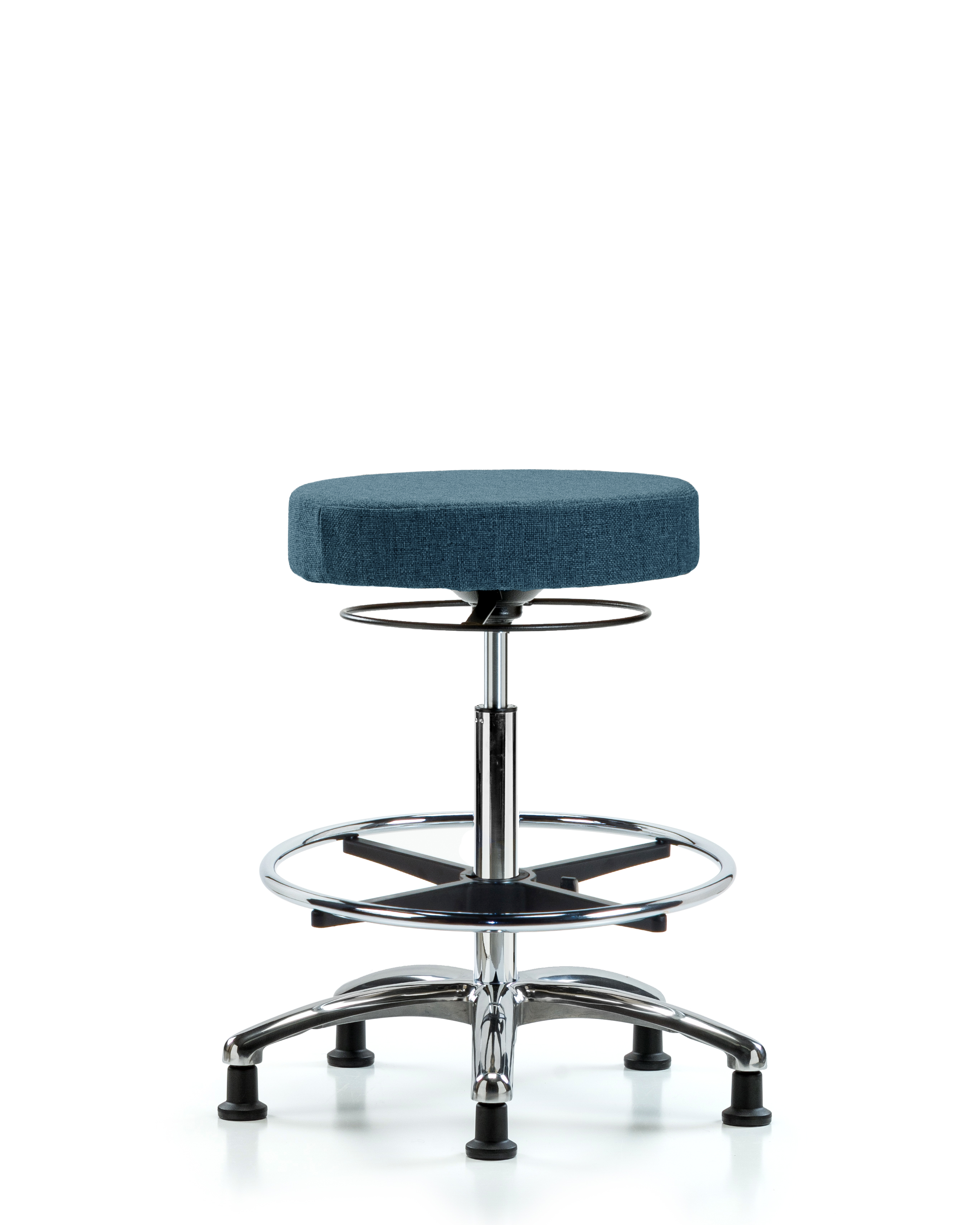 Rutledge Fabric Stool without Back Chrome - High Bench Height with Chrome Foot Ring & Stationary Glides in Blue Fabric