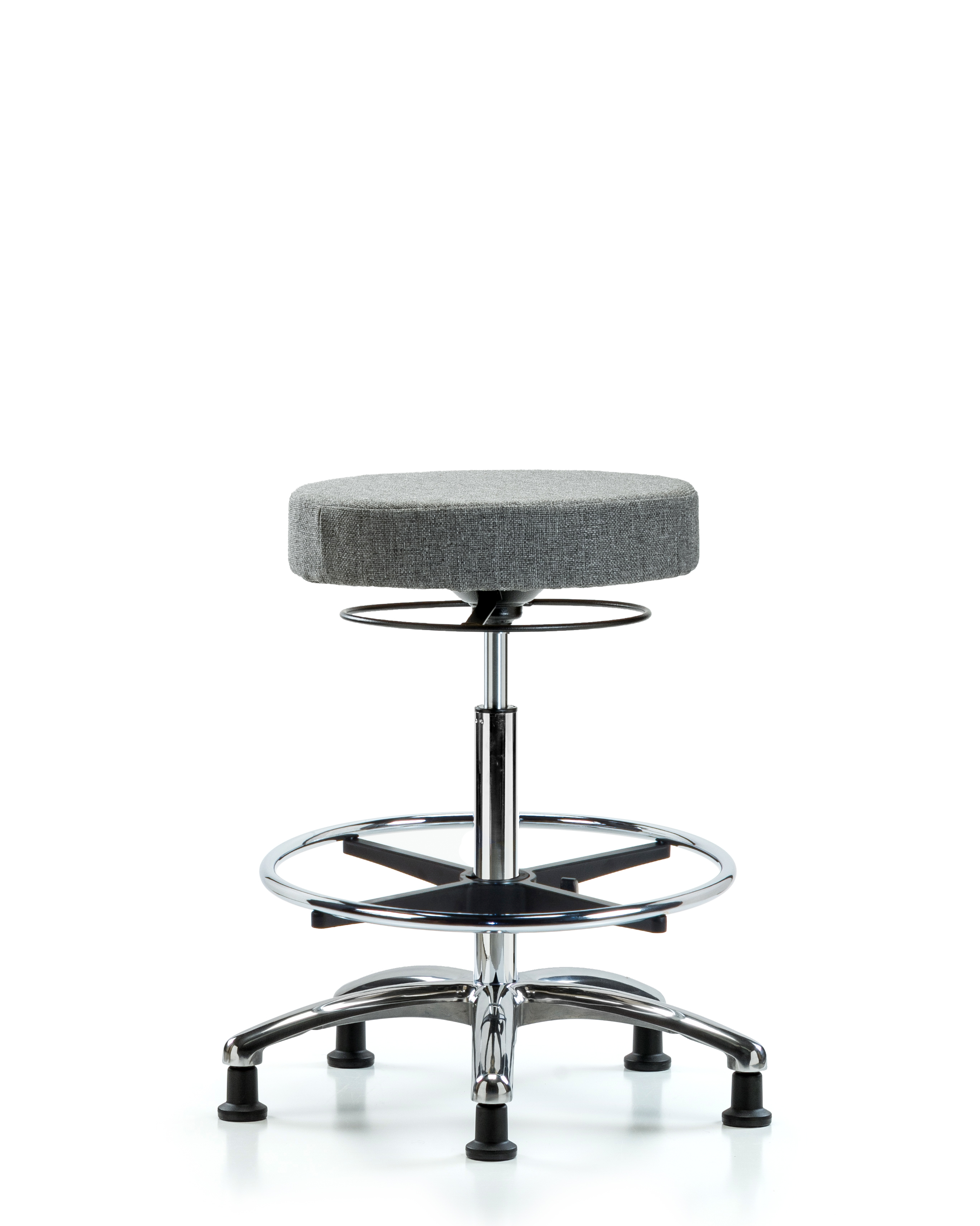 Rutledge Fabric Stool without Back Chrome - High Bench Height with Chrome Foot Ring & Stationary Glides in Gray Fabric