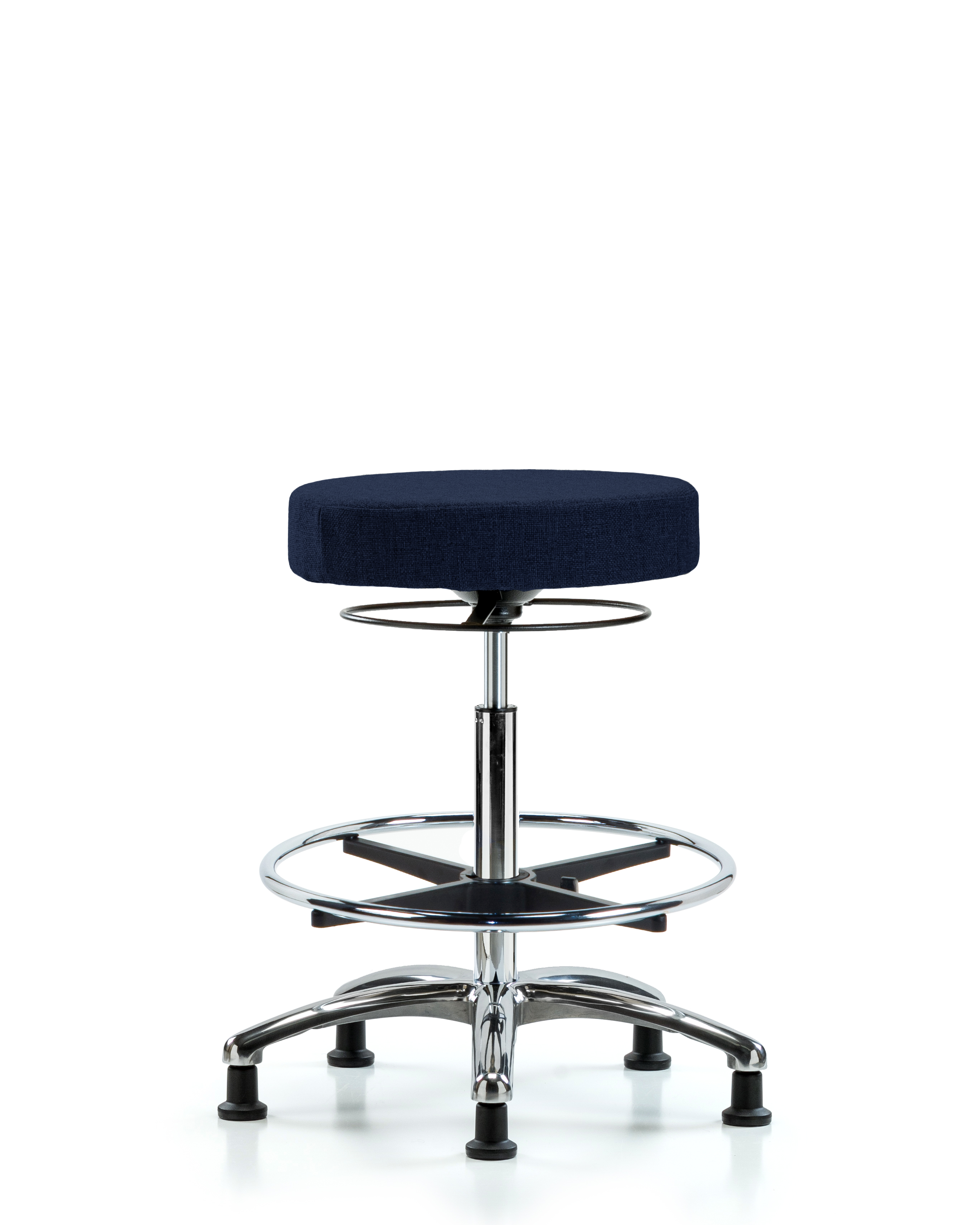 Rutledge Fabric Stool without Back Chrome - High Bench Height with Chrome Foot Ring & Stationary Glides in Navy Fabric
