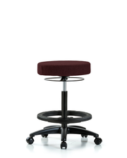 Rutledge Fabric Stool without Back - High Bench Height with Black Foot Ring & Casters in Burgundy Fabric