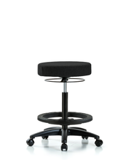 Rutledge Fabric Stool without Back - High Bench Height with Black Foot Ring & Casters in Black Fabric