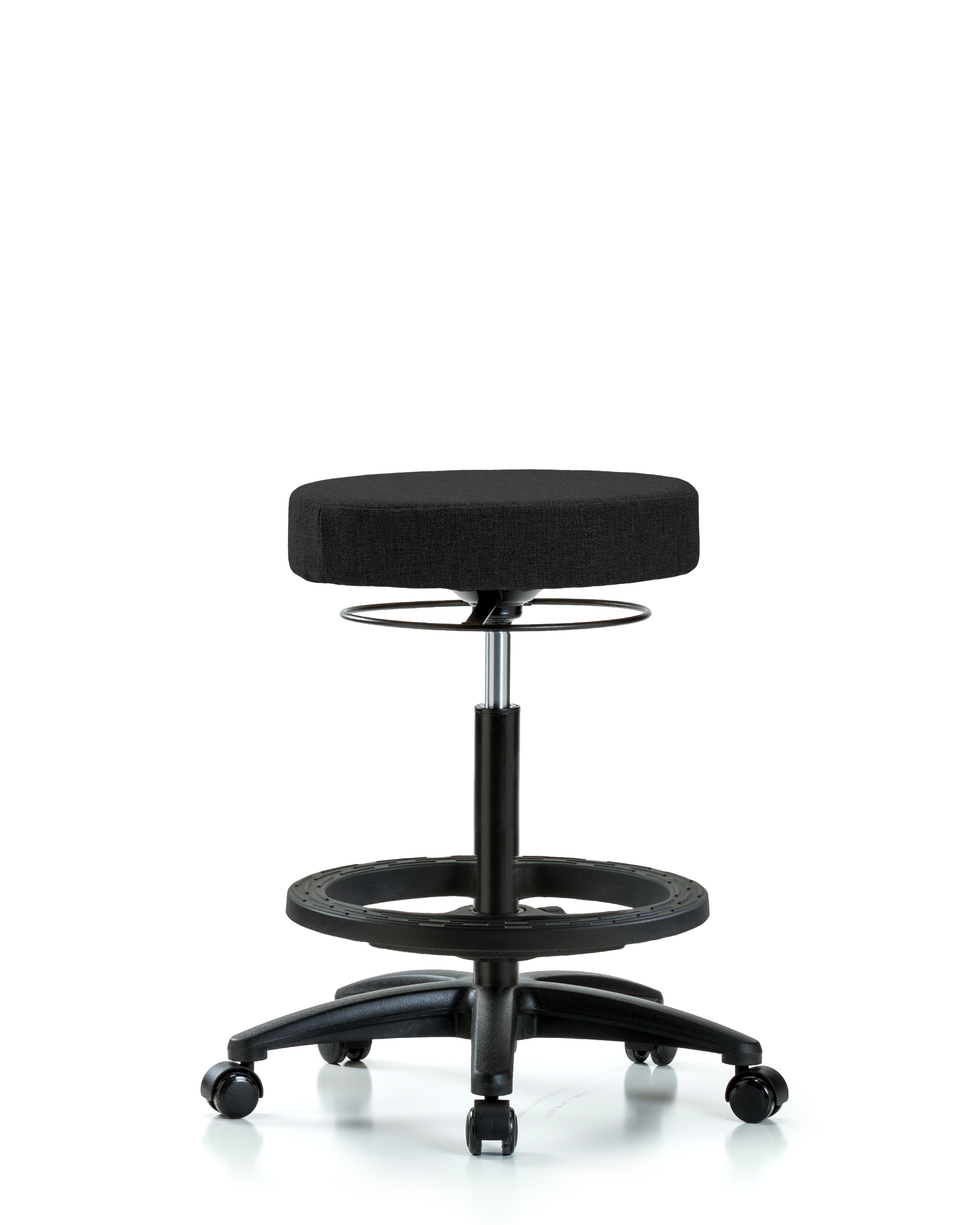 Rutledge Fabric Stool without Back - High Bench Height with Black Foot Ring & Casters in Black Fabric