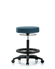 Rutledge Fabric Stool without Back - High Bench Height with Black Foot Ring & Casters in Blue Fabric