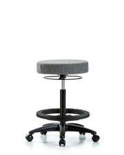 Rutledge Fabric Stool without Back - High Bench Height with Black Foot Ring & Casters in Gray Fabric