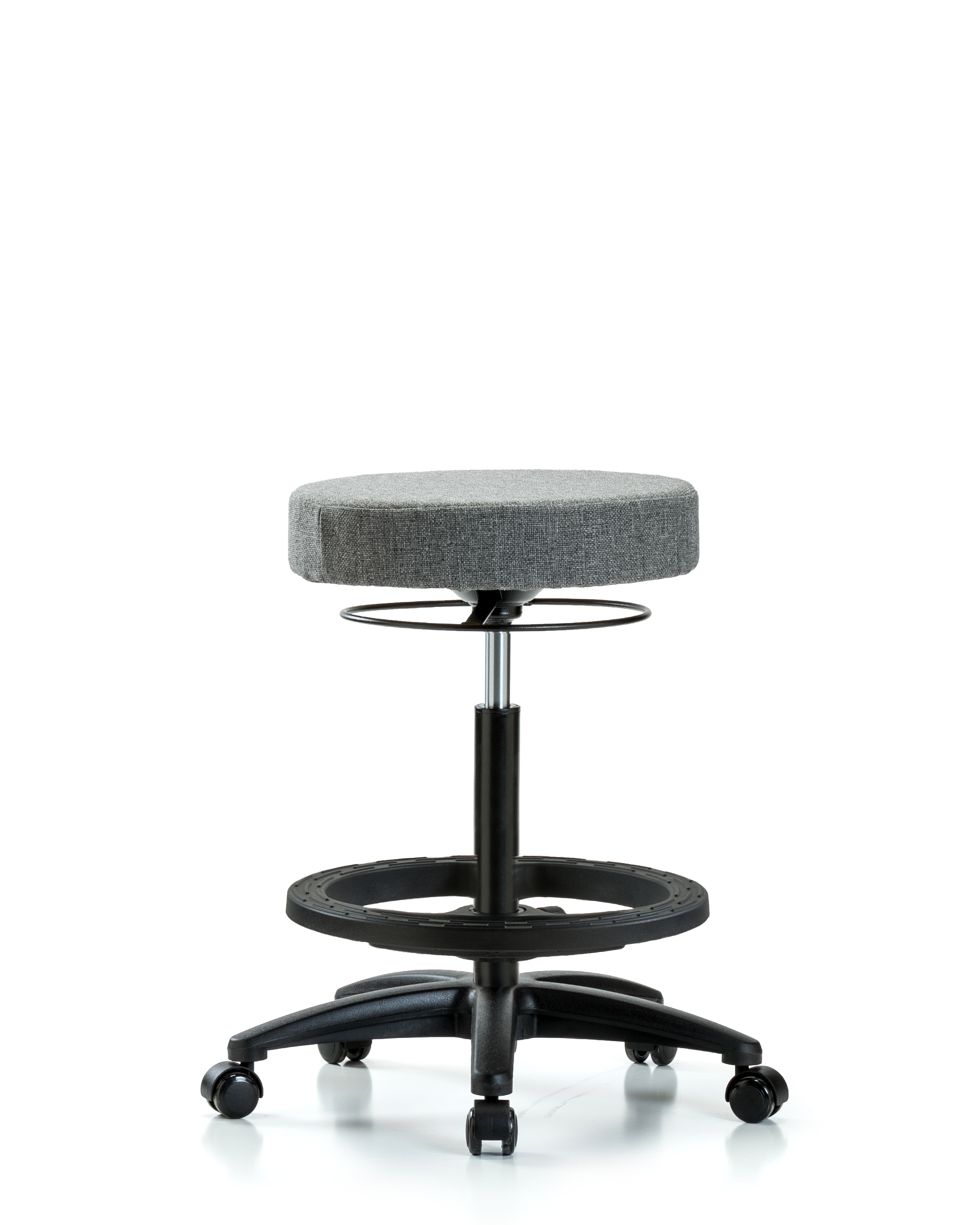 Rutledge Fabric Stool without Back - High Bench Height with Black Foot Ring & Casters in Gray Fabric