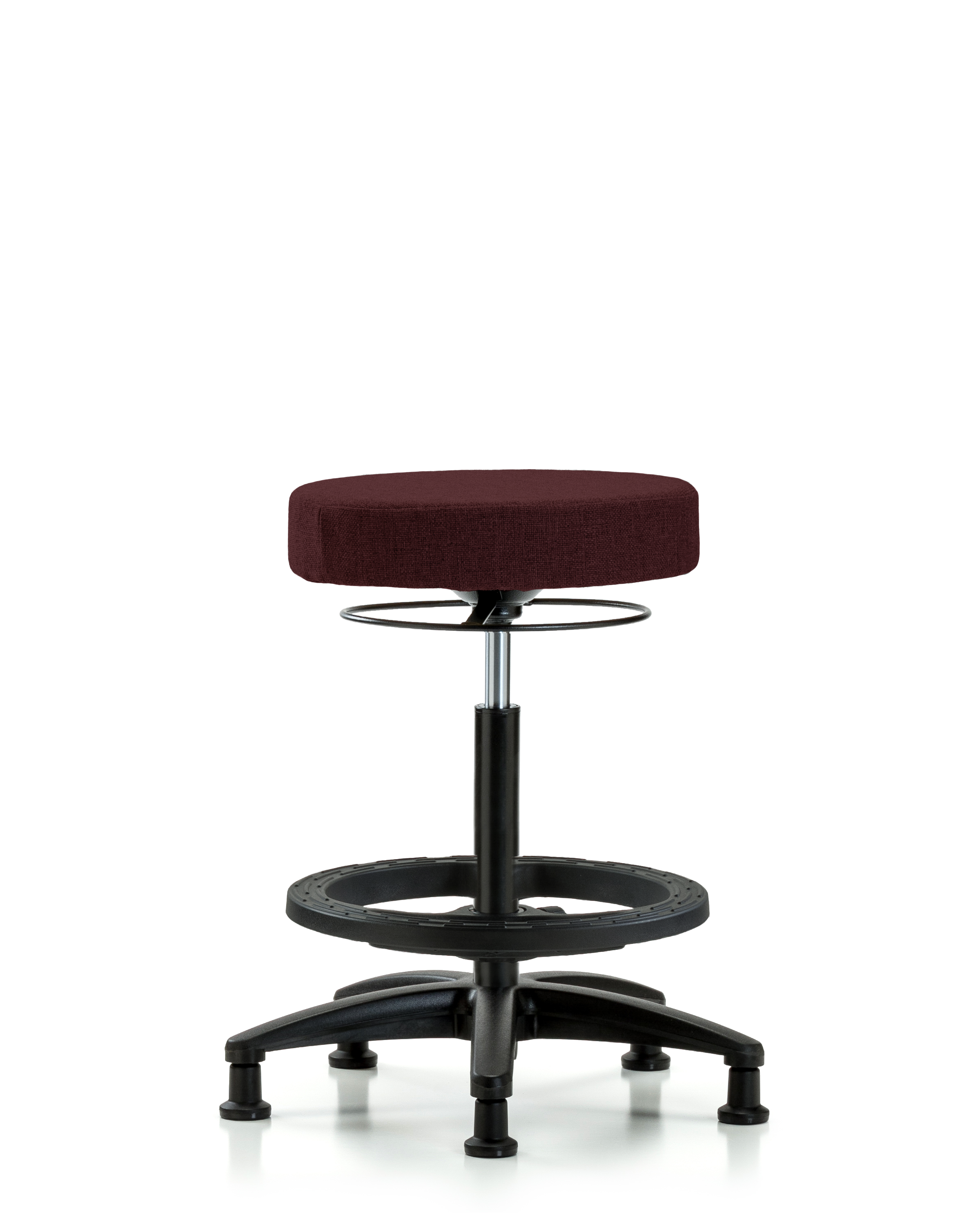 Rutledge Fabric Stool without Back - High Bench Height with Black Foot Ring & Stationary Glides in Burgundy Fabric