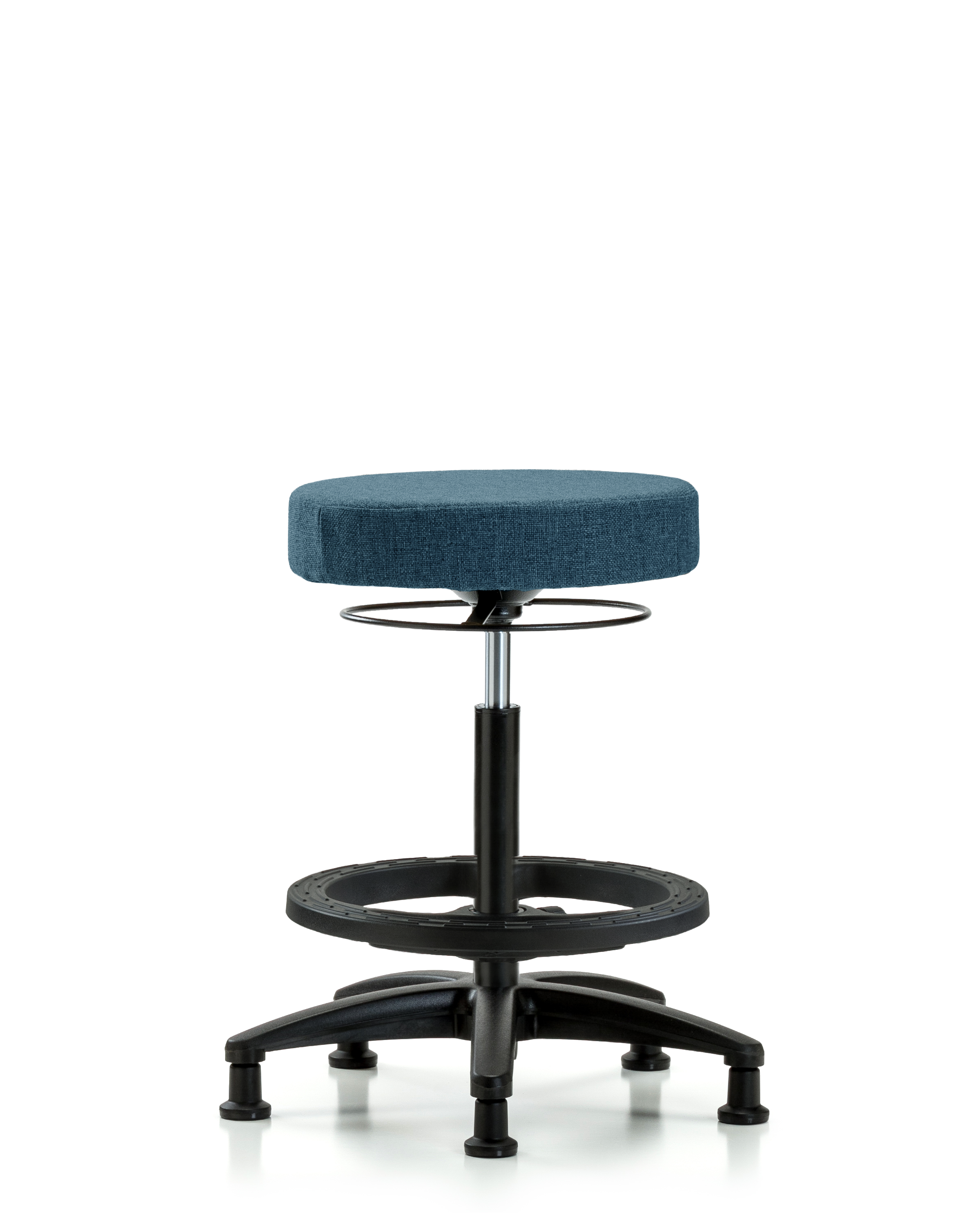 Rutledge Fabric Stool without Back - High Bench Height with Black Foot Ring & Stationary Glides in Blue Fabric